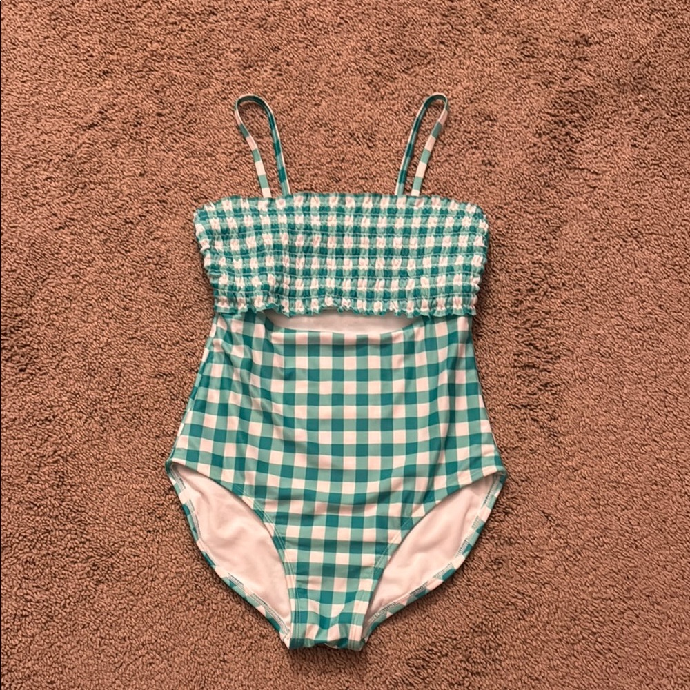 Green Checkered girls One-Piece Swimsuit